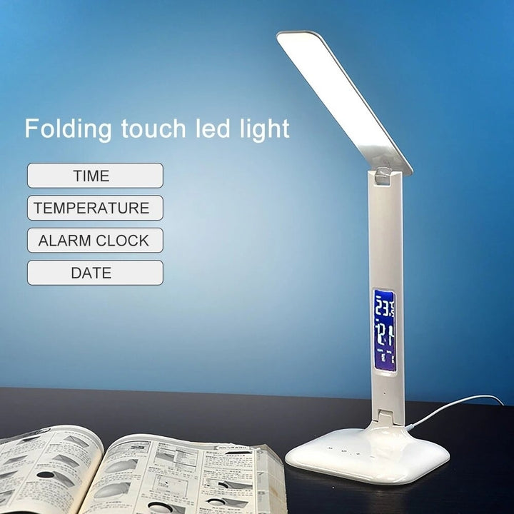 Desk Lamp Touch Dimmable Foldable Eye Protect Reading Light with Calendar Temperature Alarm Clock,5W Image 6