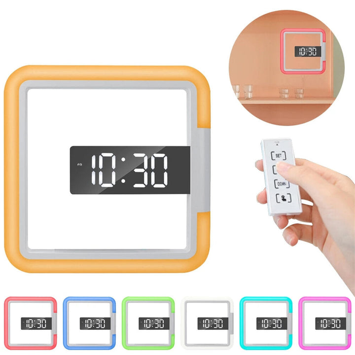 Digital Clock LED Wall Remote Controled RGB Mirror Clock Image 2