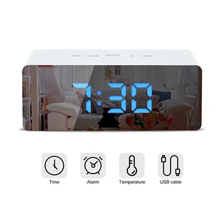 Creative Mirror Alarm Clock LED Digital Display Multi-functional Battery Plug-in Dual-use Clock Image 1