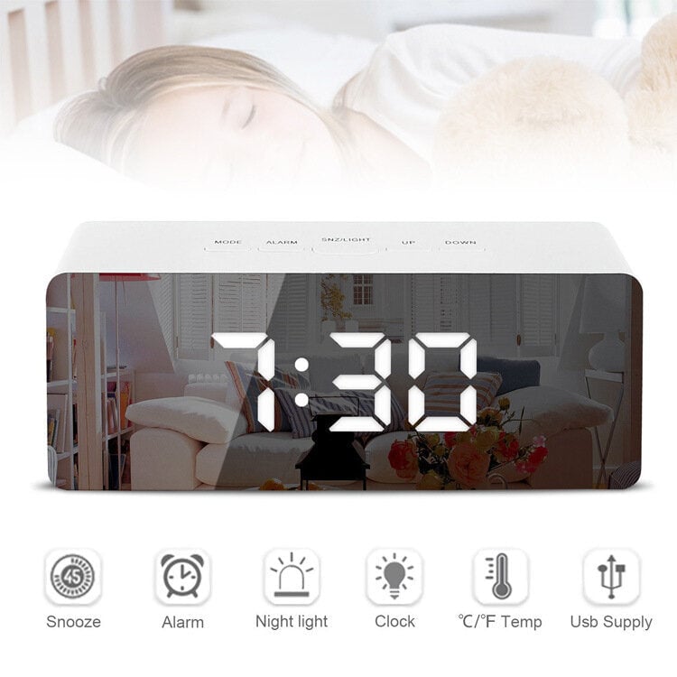 Creative Mirror Alarm Clock LED Digital Display Multi-functional Battery Plug-in Dual-use Clock Image 2