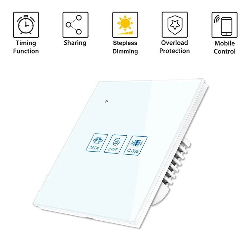 Curtain Touch Wall Switch Crystal Panel Electric Motorized Blinds Smart Switch Remote Control Works with Alexa Google Image 2