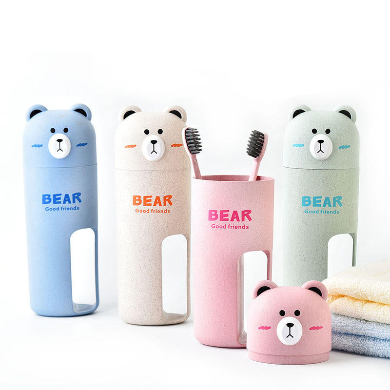 Cute Bear Travel Portable Toothbrush Handle Cup Design 4 Color Options Organizer Storage Box Image 1