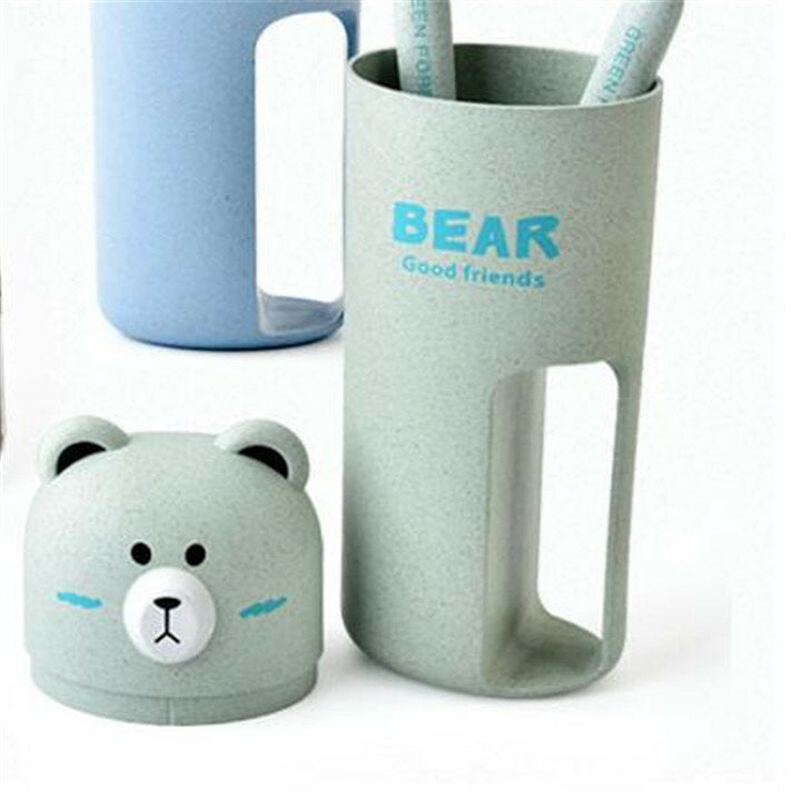 Cute Bear Travel Portable Toothbrush Handle Cup Design 4 Color Options Organizer Storage Box Image 3