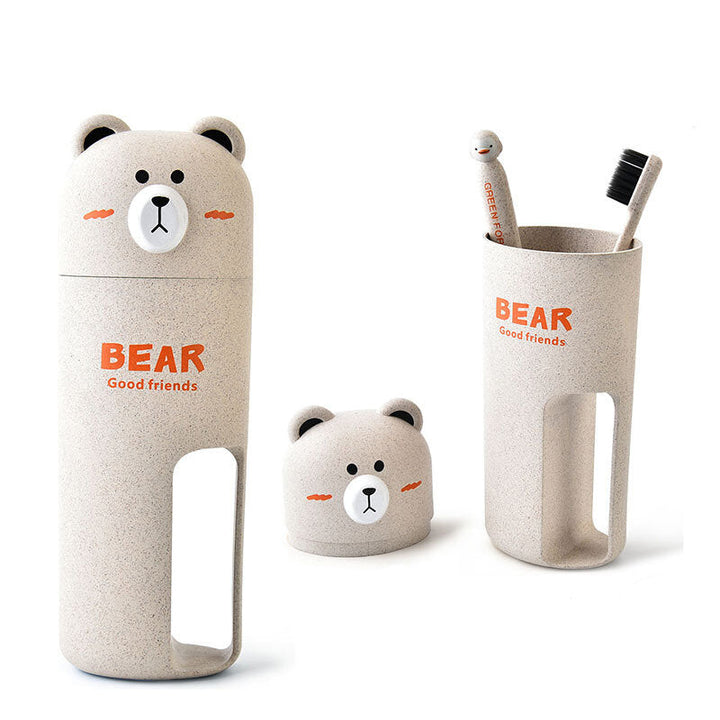 Cute Bear Travel Portable Toothbrush Handle Cup Design 4 Color Options Organizer Storage Box Image 5