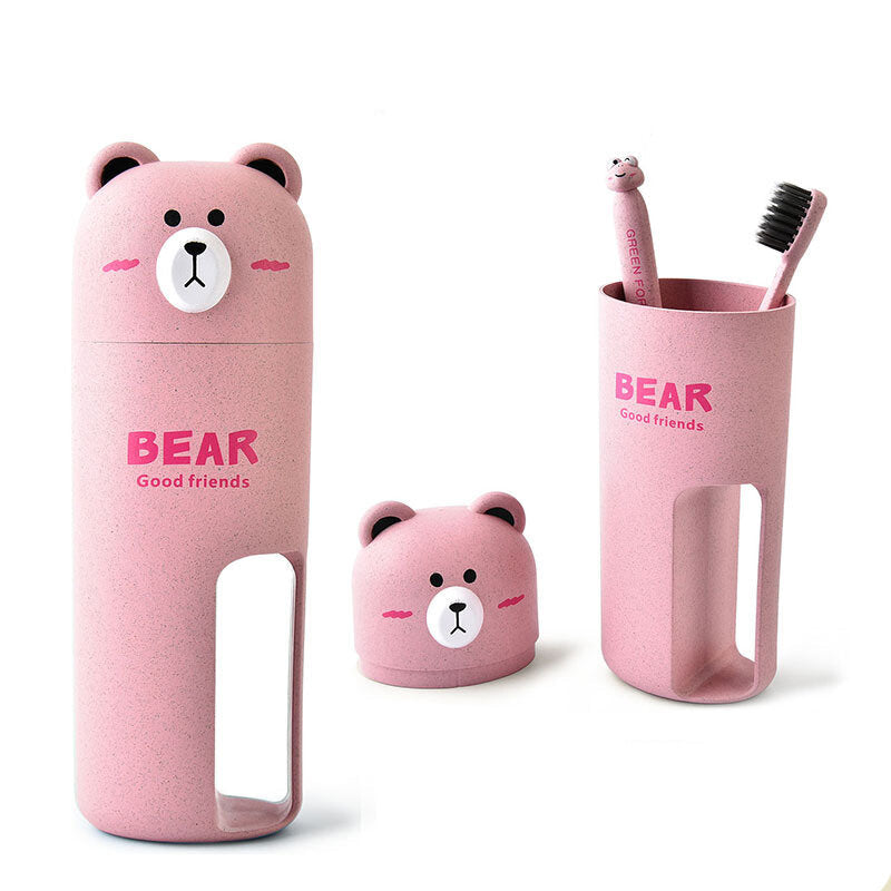 Cute Bear Travel Portable Toothbrush Handle Cup Design 4 Color Options Organizer Storage Box Image 6