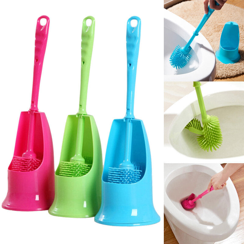 Cylinder Handle Toilet Brush and Base Plastic Cleaning Brush Long Double-sided Portable Bathroom Acces Image 1