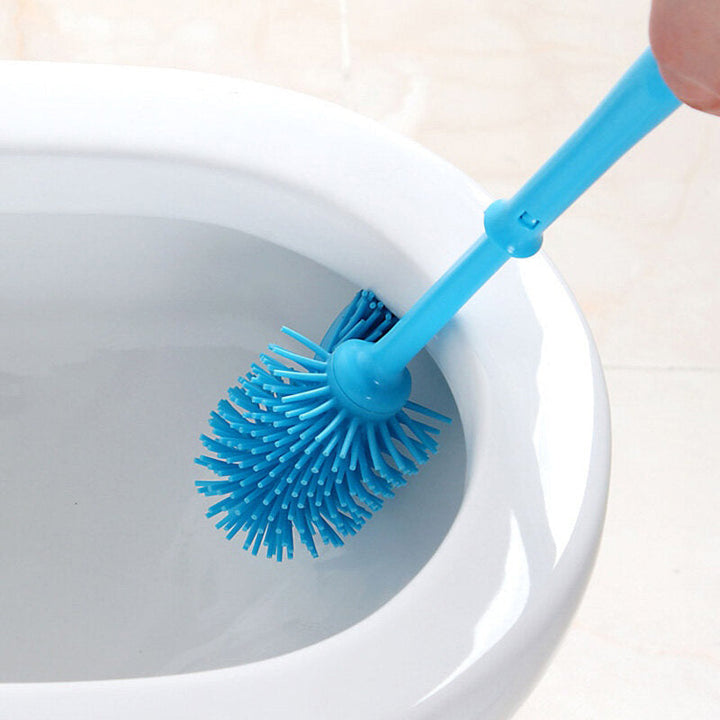 Cylinder Handle Toilet Brush and Base Plastic Cleaning Brush Long Double-sided Portable Bathroom Acces Image 3