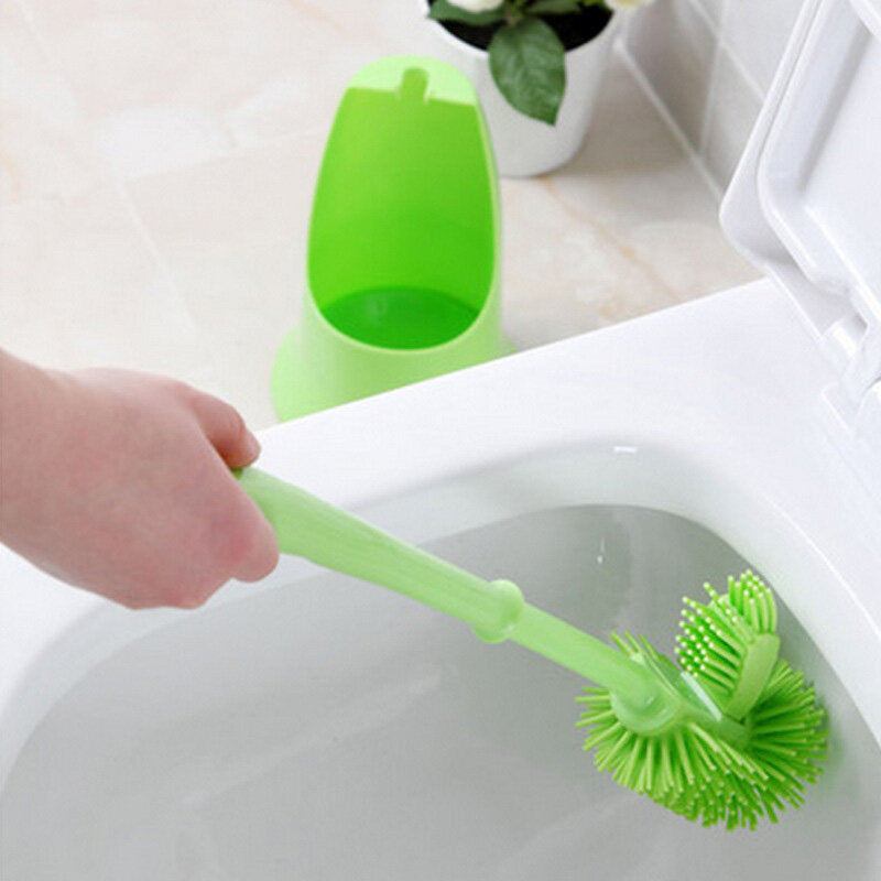 Cylinder Handle Toilet Brush and Base Plastic Cleaning Brush Long Double-sided Portable Bathroom Acces Image 4