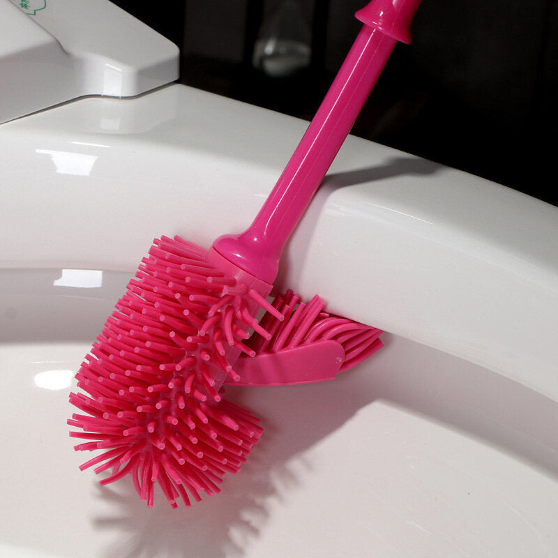 Cylinder Handle Toilet Brush and Base Plastic Cleaning Brush Long Double-sided Portable Bathroom Acces Image 5