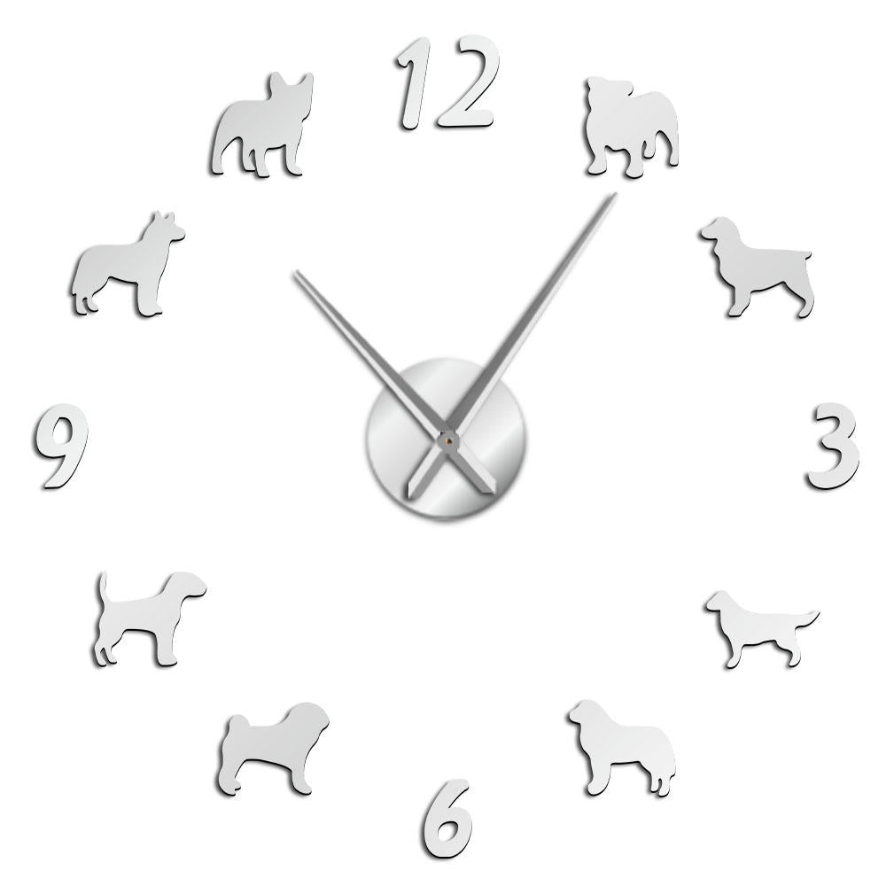 Dog Breeds Large Wall Clock Dog Lovers Pet Owners Giant Wall Clock Modern Design DIY Puppies Wall Watch Image 1