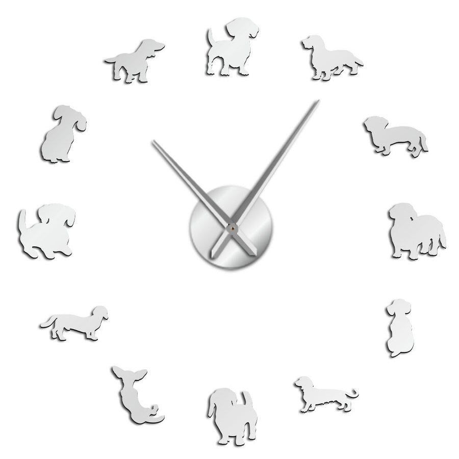 DIY Dachshund Wall Art Puppy Dog Pet Frameless Giant Wall Clock With Mirror Effect Sausage Dog Large Clock Wall Watch Image 1