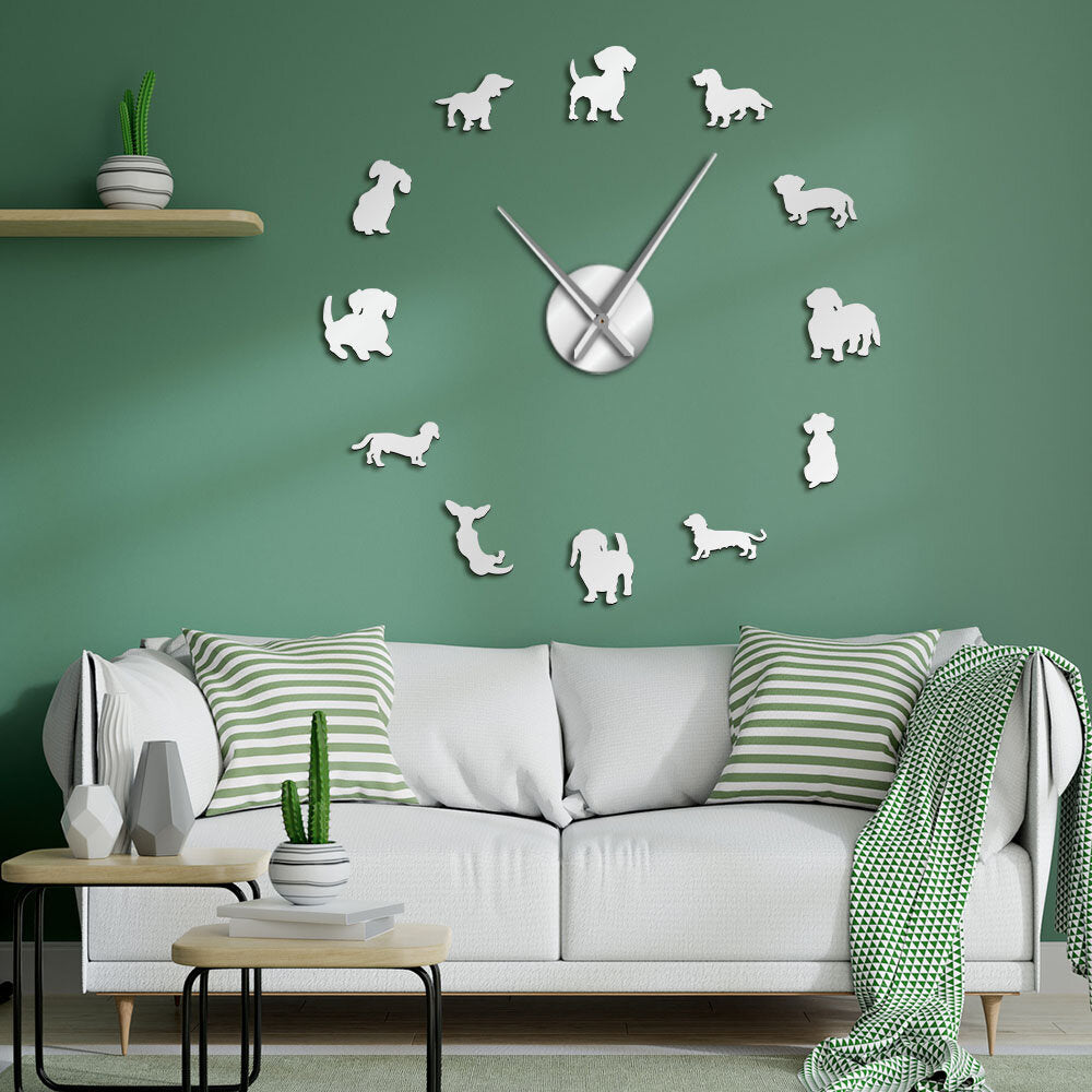 DIY Dachshund Wall Art Puppy Dog Pet Frameless Giant Wall Clock With Mirror Effect Sausage Dog Large Clock Wall Watch Image 2