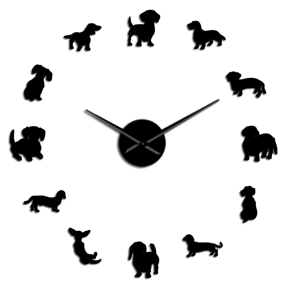 DIY Dachshund Wall Art Puppy Dog Pet Frameless Giant Wall Clock With Mirror Effect Sausage Dog Large Clock Wall Watch Image 1