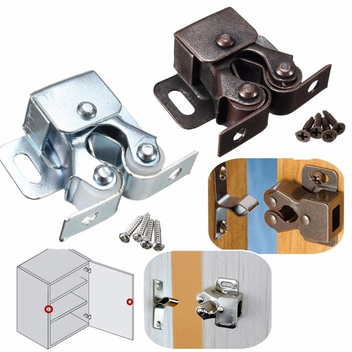 Double Roller Catch Cupboard Cabinet Door Furniture Latch Hardware with Spear Strikes Image 4