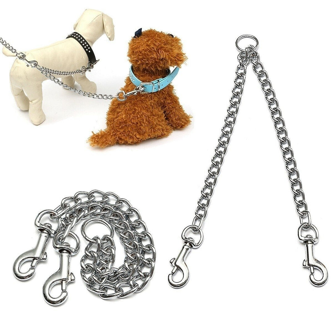 Double Dog Puppy Coupler Twin Lead Chain Leash 2 Way 2 Pet Dogs Walking Image 1