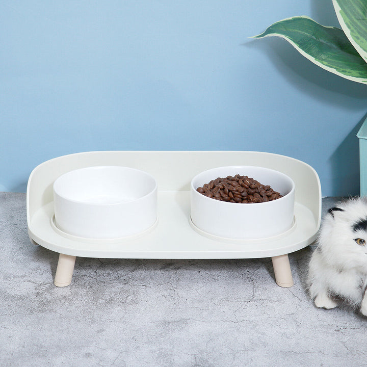 Double Holes Ceramic Cat Feeder Bowl Splash-proof fine Ceramic Pet Bowl Separate Design, Anti-slip Design Image 8