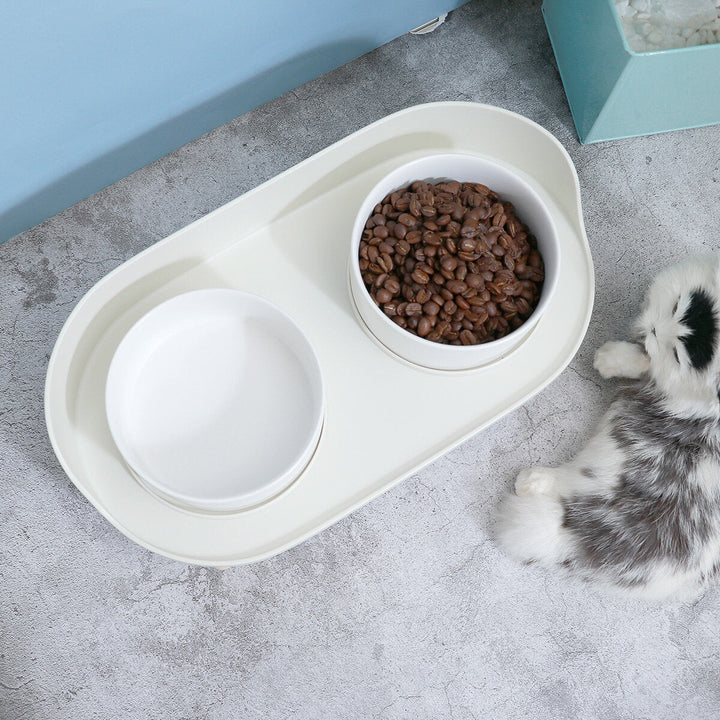 Double Holes Ceramic Cat Feeder Bowl Splash-proof fine Ceramic Pet Bowl Separate Design, Anti-slip Design Image 9