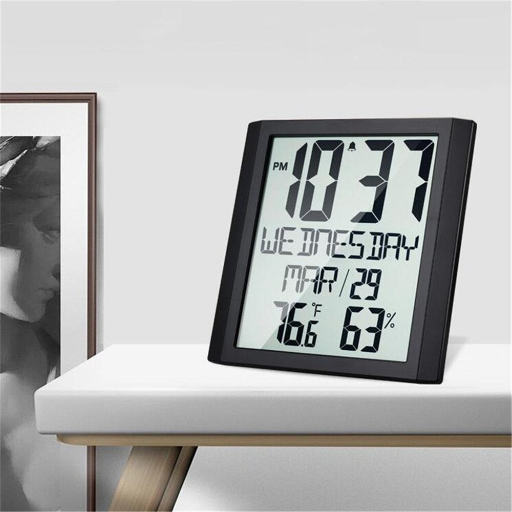 Digital Wall Clock Temperature and Humidity Snooze Alarm Clock Indoor Thermo-hygrometer Weather Monitor for Home Image 3