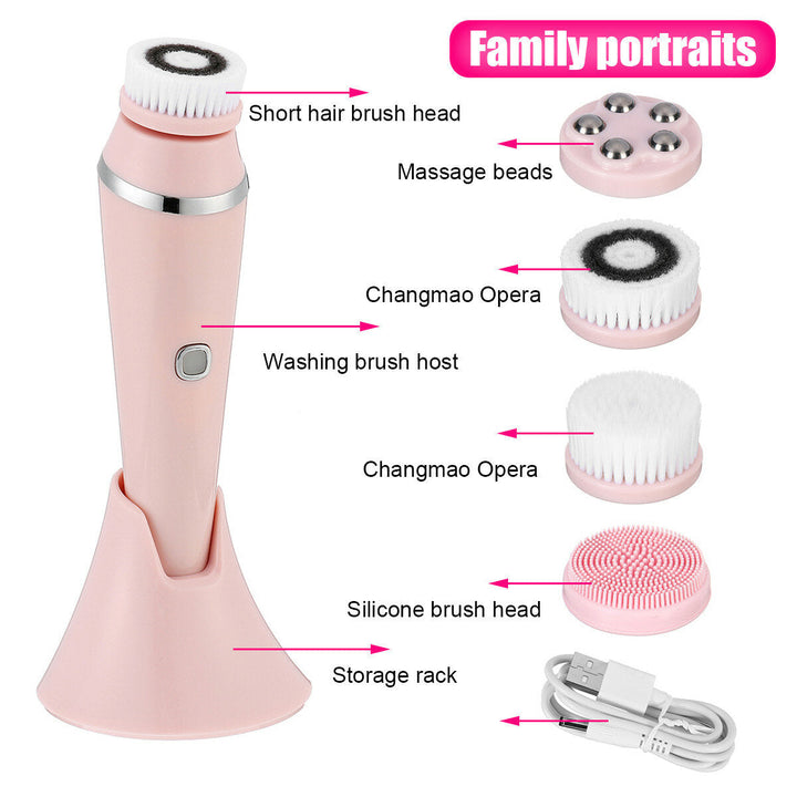 Electric Facial Wash Brush Waterproof Silicone Facial Cleanser 4-in-1 Cleaner Image 4