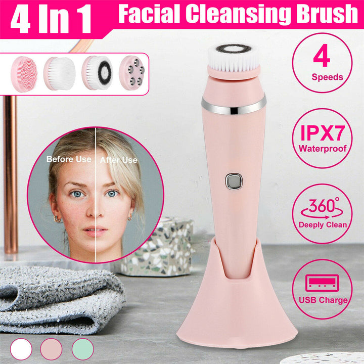 Electric Facial Wash Brush Waterproof Silicone Facial Cleanser 4-in-1 Cleaner Image 6