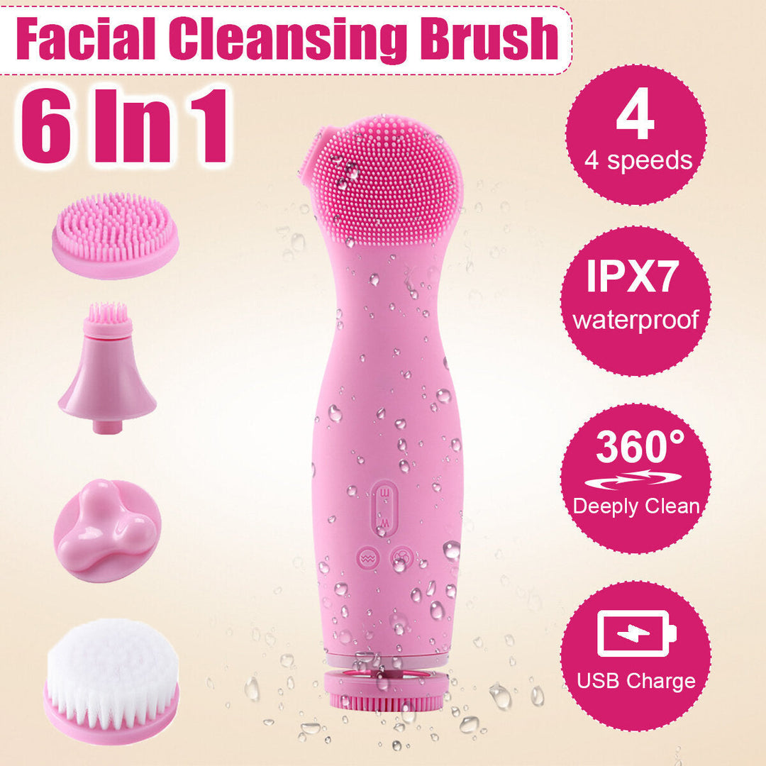 Electric Facial Wash Brush Waterproof Silicone Facial Cleanser4-in-1 Cleaner Image 2