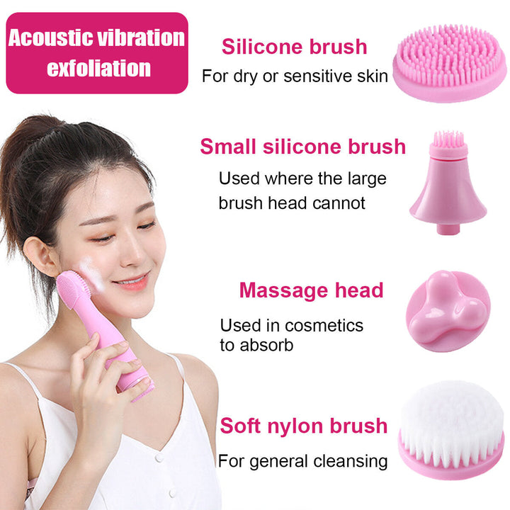 Electric Facial Wash Brush Waterproof Silicone Facial Cleanser4-in-1 Cleaner Image 4