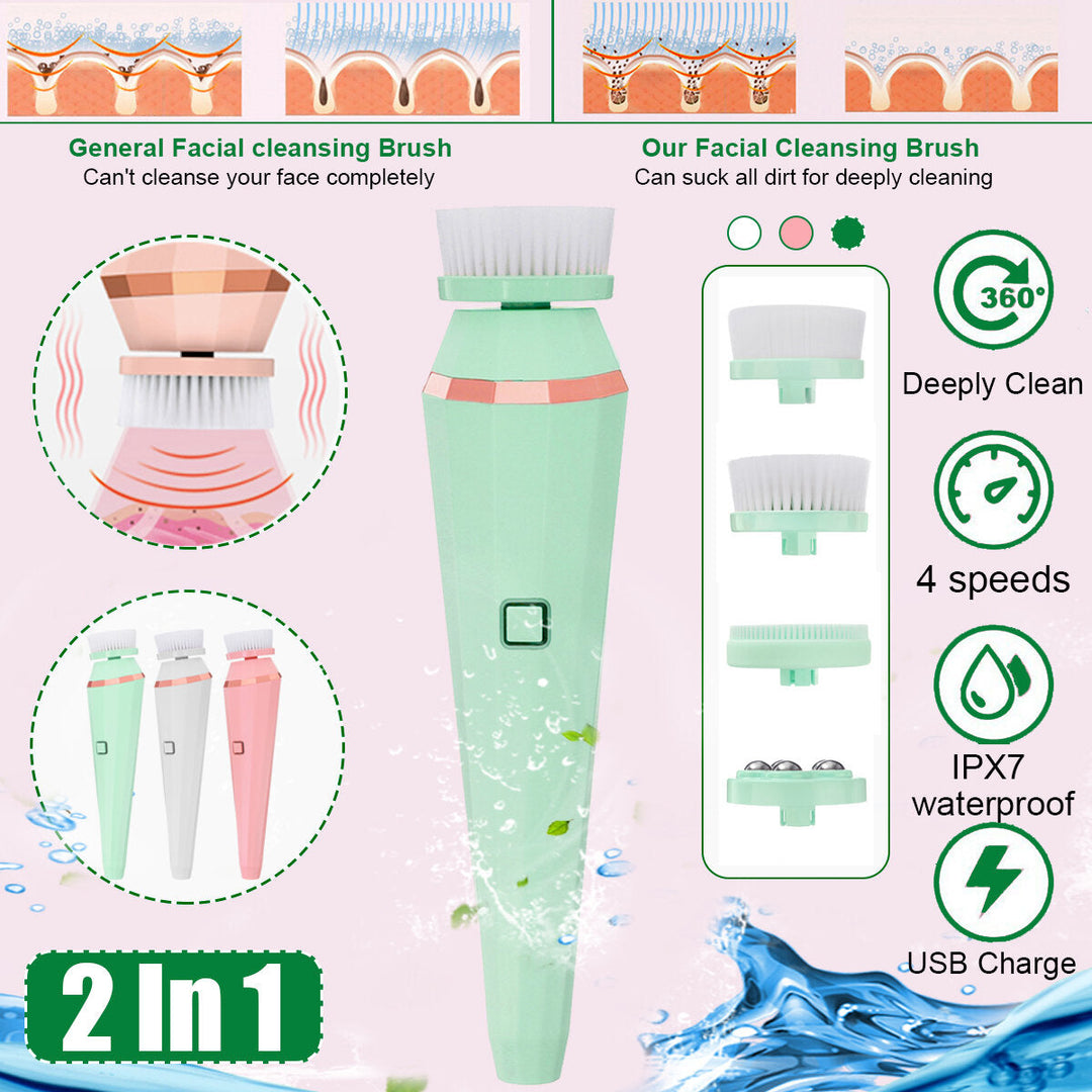 Electric Facial Wash Brush Waterproof Silicone Facial Cleanser4-in-1Cleaner Image 3