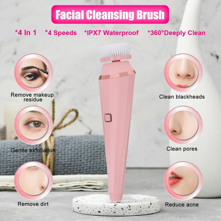 Electric Facial Wash Brush Waterproof Silicone Facial Cleanser4-in-1Cleaner Image 4