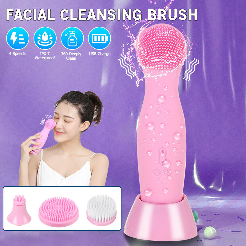 Electric Facial Wash Brush Waterproof Silicone Facial Cleanser4-in-1 Cleaner Image 5