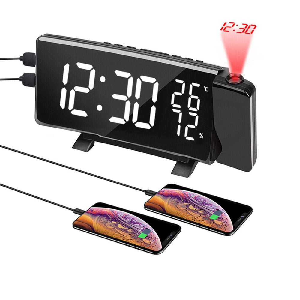 Dual USB LED Display FM Radio Alarm Clock With Time Projection Dimmable Image 2