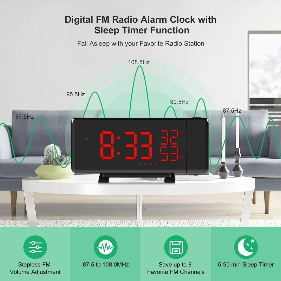 Dual USB LED Display FM Radio Alarm Clock With Time Projection Dimmable Image 5