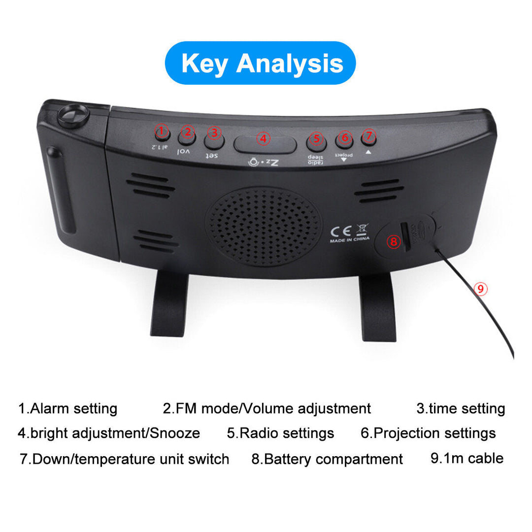 Dual USB LED Display FM Radio Alarm Clock With Time Projection Dimmable Image 8