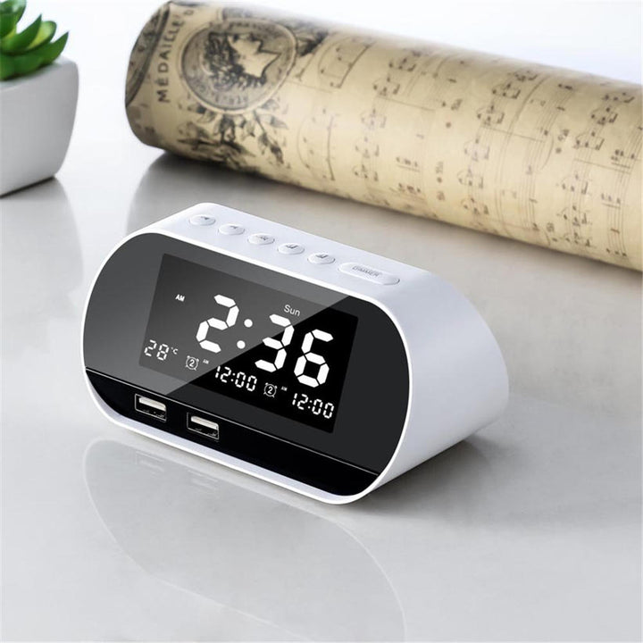 Dual USB LCD Digital Snooze Sleep Dimmer Alarm Clock For Bedrooms with Fm Radio Image 1