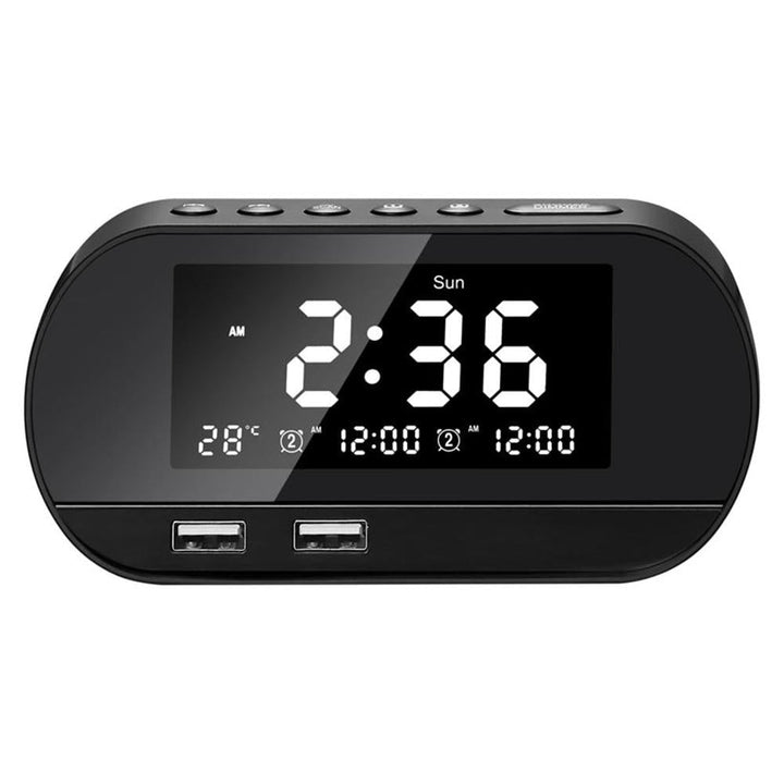 Dual USB LCD Digital Snooze Sleep Dimmer Alarm Clock For Bedrooms with Fm Radio Image 3