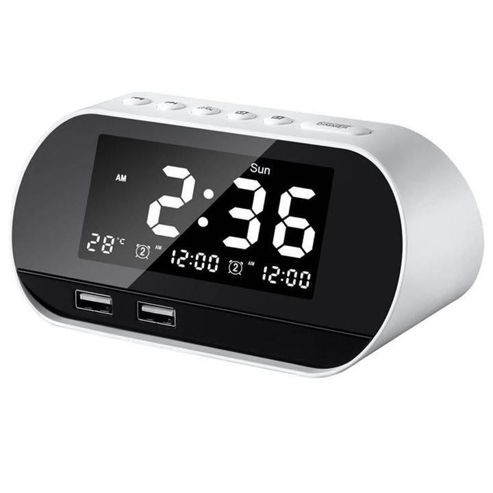 Dual USB LCD Digital Snooze Sleep Dimmer Alarm Clock For Bedrooms with Fm Radio Image 4