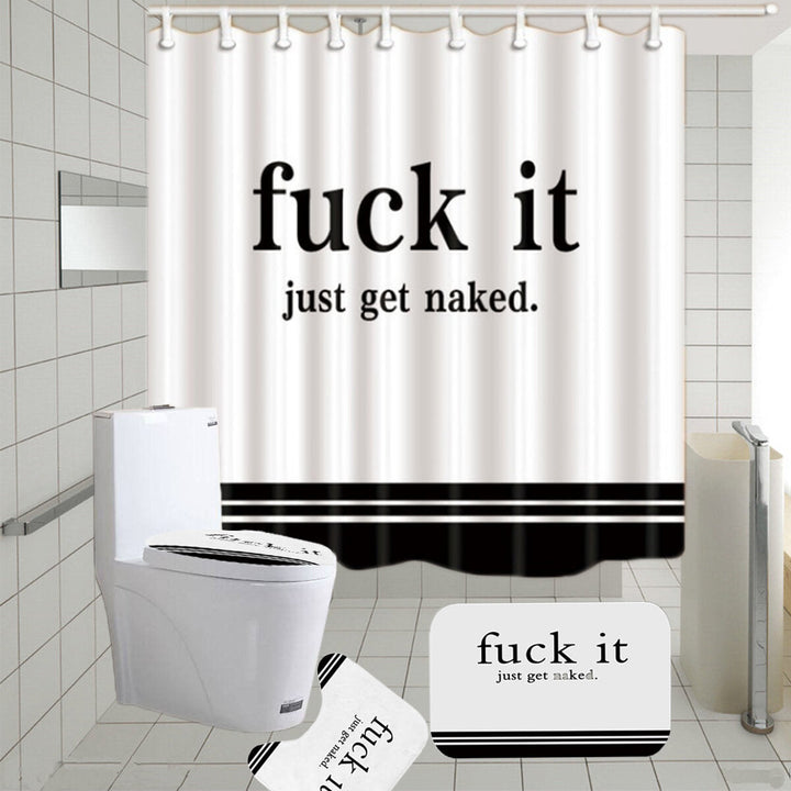 English Words Waterproof Bathroom Shower Curtain Non-slip Bath Toilet Seat Cover Set Image 1