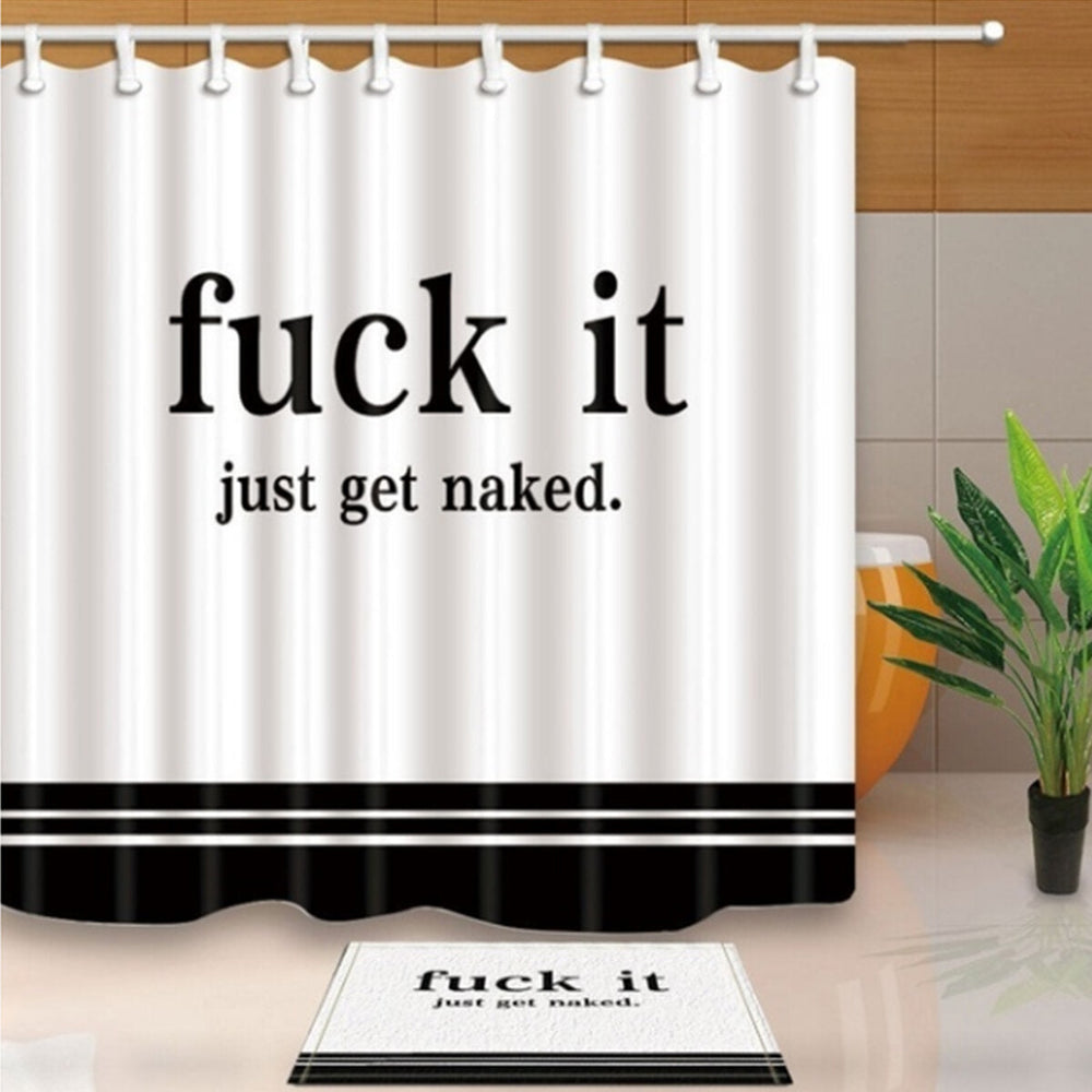 English Words Waterproof Bathroom Shower Curtain Non-slip Bath Toilet Seat Cover Set Image 2