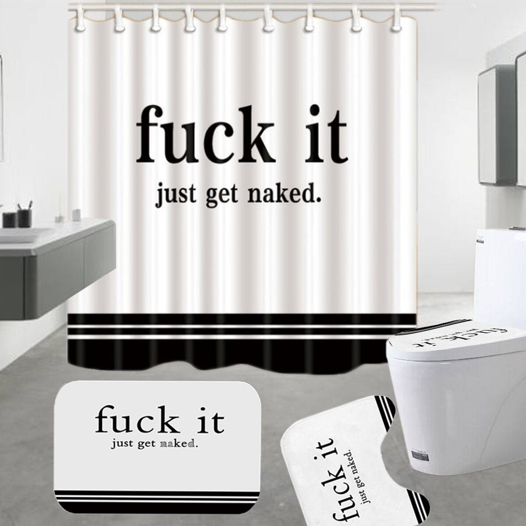 English Words Waterproof Bathroom Shower Curtain Non-slip Bath Toilet Seat Cover Set Image 3