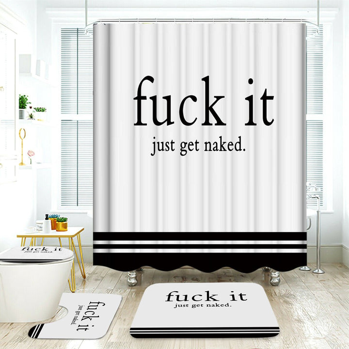 English Words Waterproof Bathroom Shower Curtain Non-slip Bath Toilet Seat Cover Set Image 4