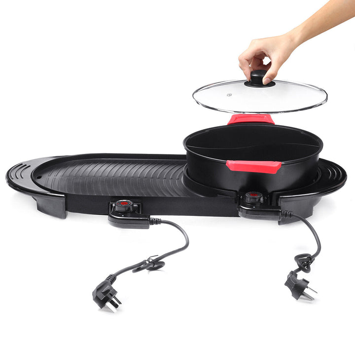 Electric Pan Hot Pot BBQ Frying Cook Grill 2 In 1 Kitchen Barbecue Machine Pot Image 6