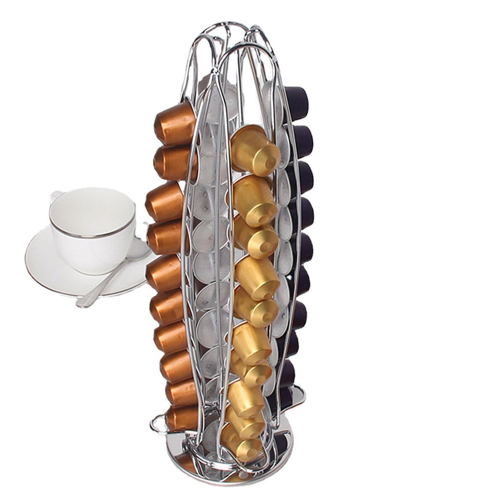 Electroplating 360 Roatation Bottom Coffee Capsules Stand Shelf Storage Rack for Nespresso Image 2