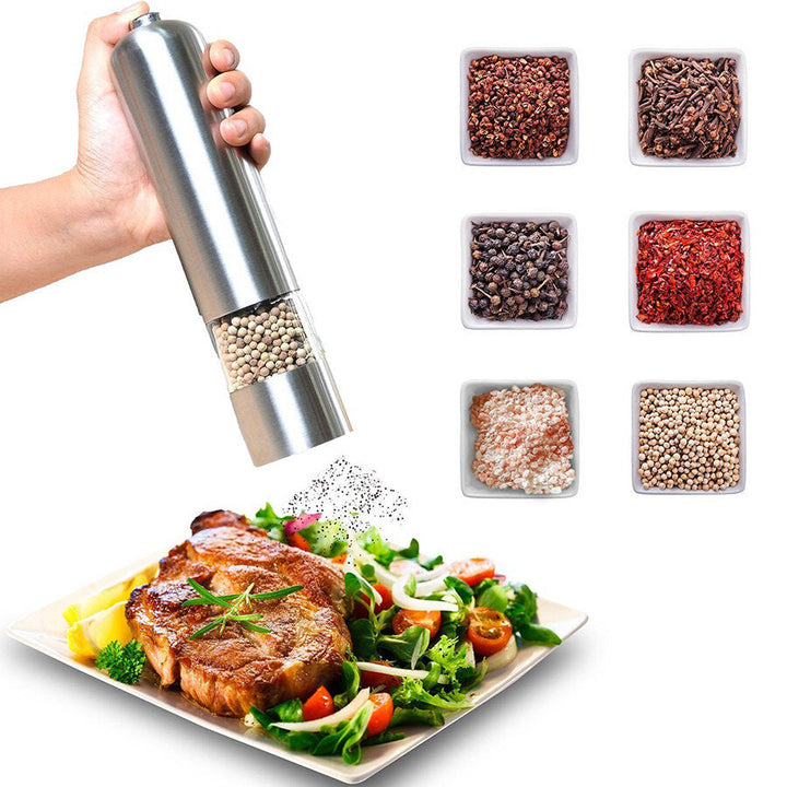 Electric Salt and Pepper Grinder Pepper Shaker Mill Kitchen Adjustable Stainless Steel Battery Image 2