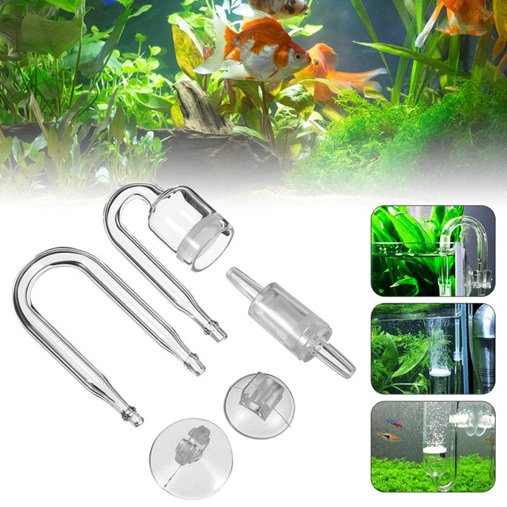 Fish Aquarium CO2 Diffuser Check Valve U Shape Glass Tube Suction Cup Kit Tank Image 7