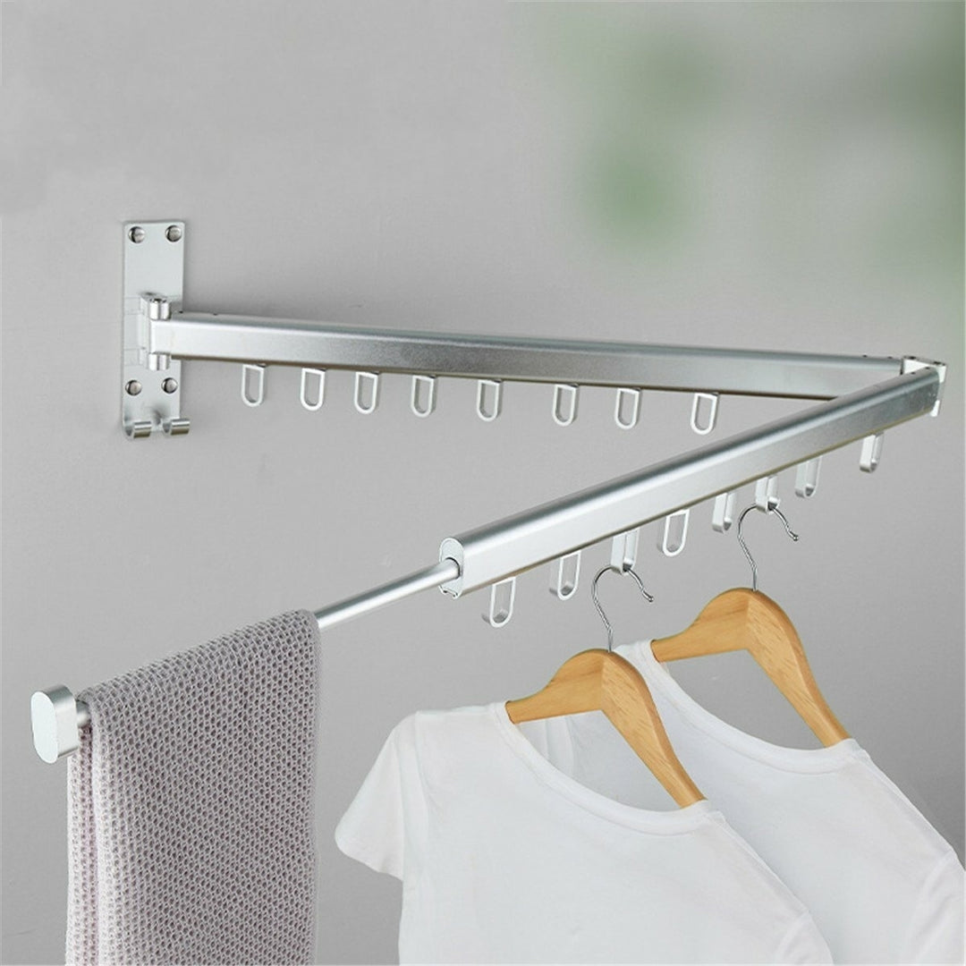 Folding Clothes Hanger Wall Mounted Telescopic Drying Rack Balcony Room Outdoor Image 5