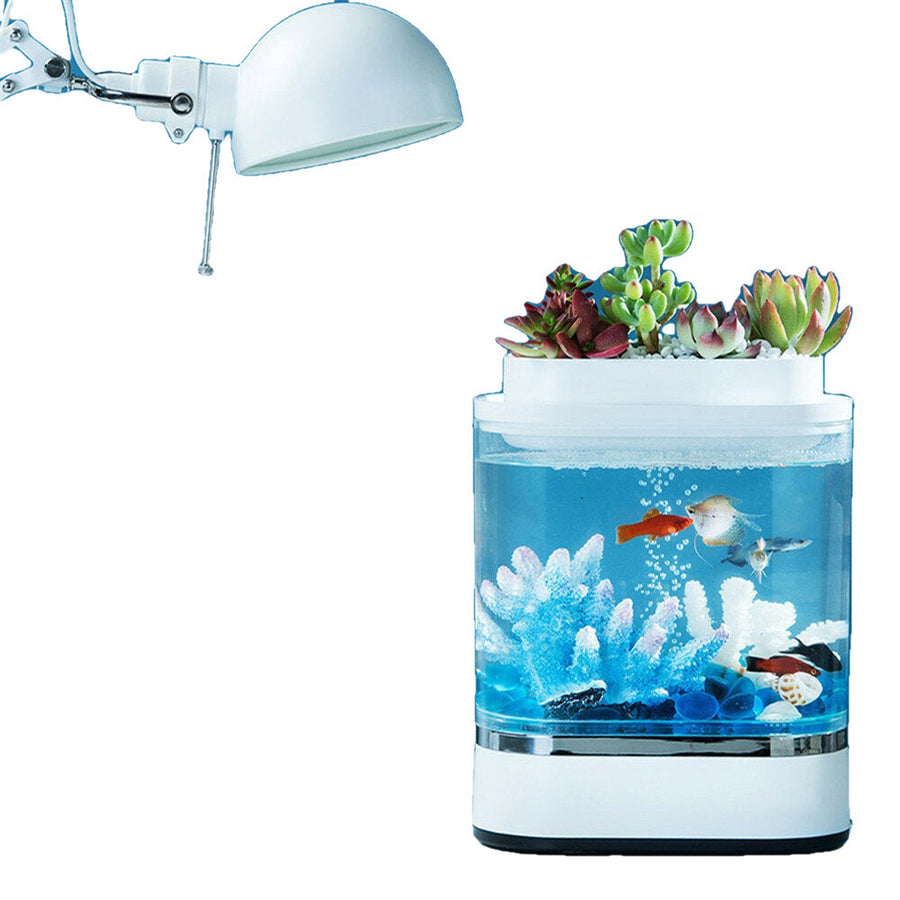 Fish Tank USB Charging Self-cleaning Aquarium with 7 Colors LED Light Image 1