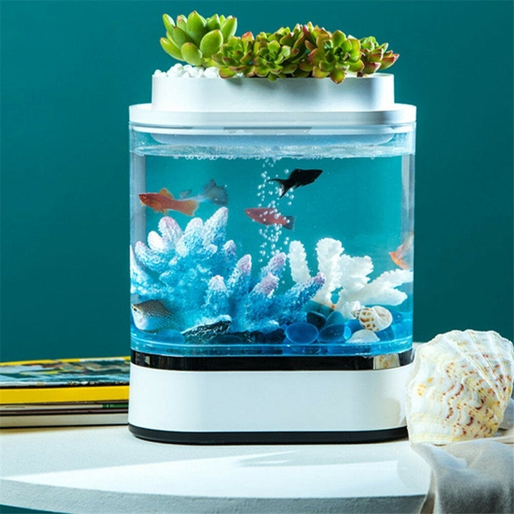 Fish Tank USB Charging Self-cleaning Aquarium with 7 Colors LED Light Image 2