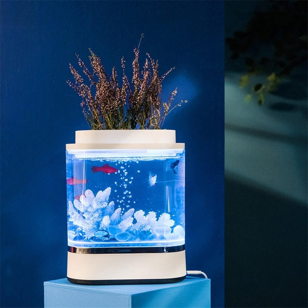 Fish Tank USB Charging Self-cleaning Aquarium with 7 Colors LED Light Image 3