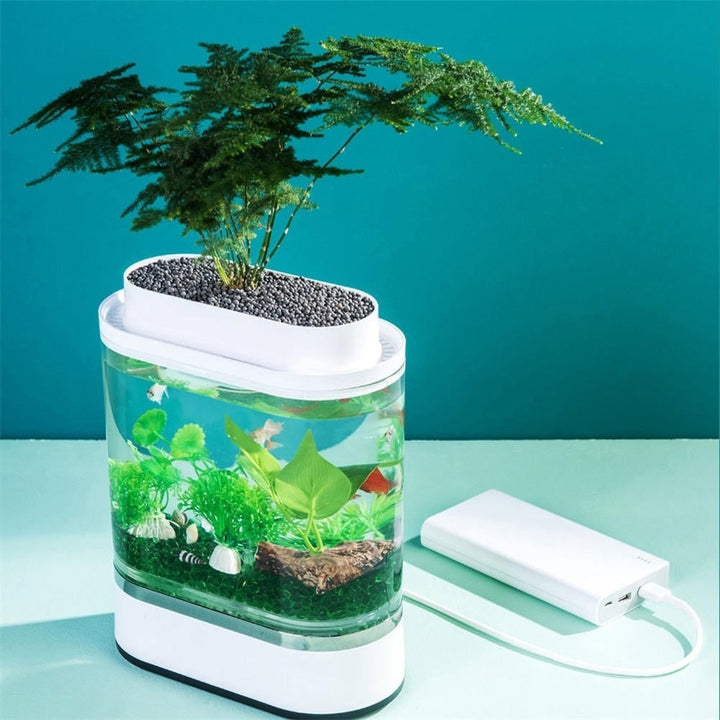 Fish Tank USB Charging Self-cleaning Aquarium with 7 Colors LED Light Image 4