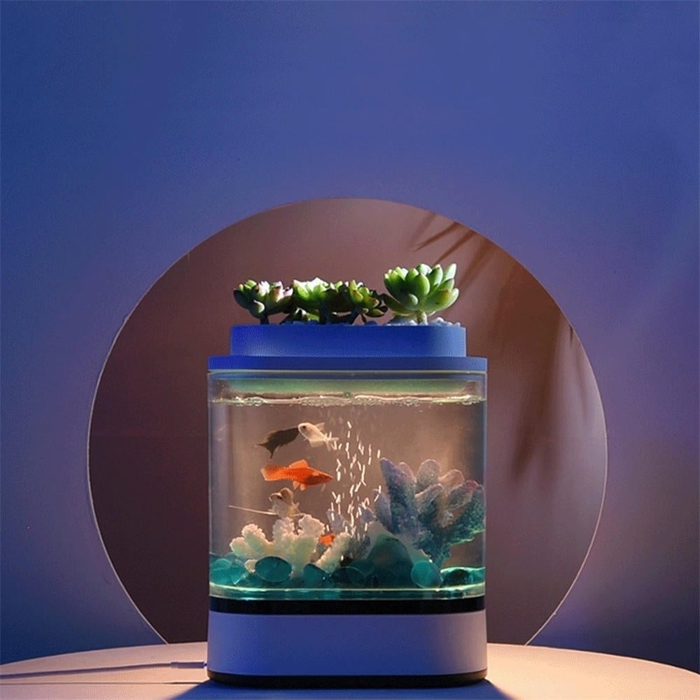 Fish Tank USB Charging Self-cleaning Aquarium with 7 Colors LED Light Image 6