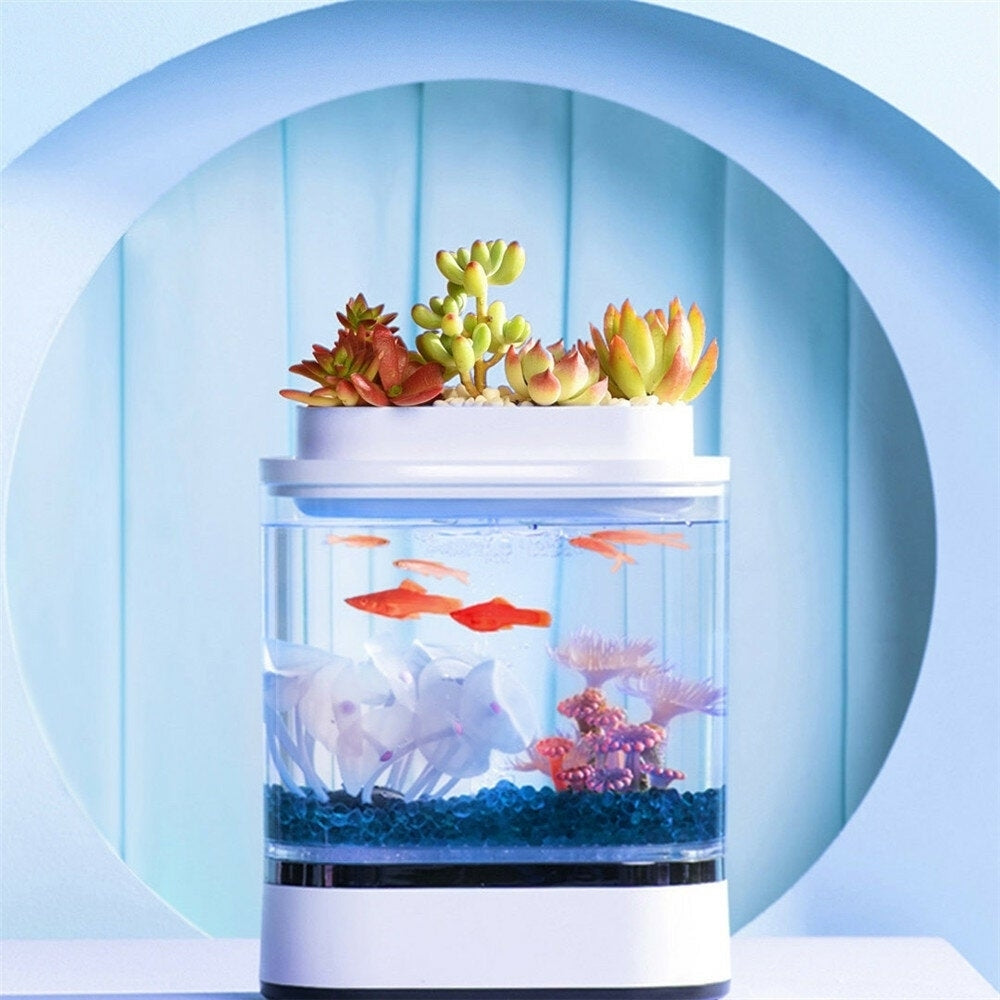 Fish Tank USB Charging Self-cleaning Aquarium with 7 Colors LED Light Image 7